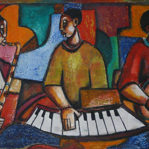 A Band of Three  Musicians (2) - A Rare Painting