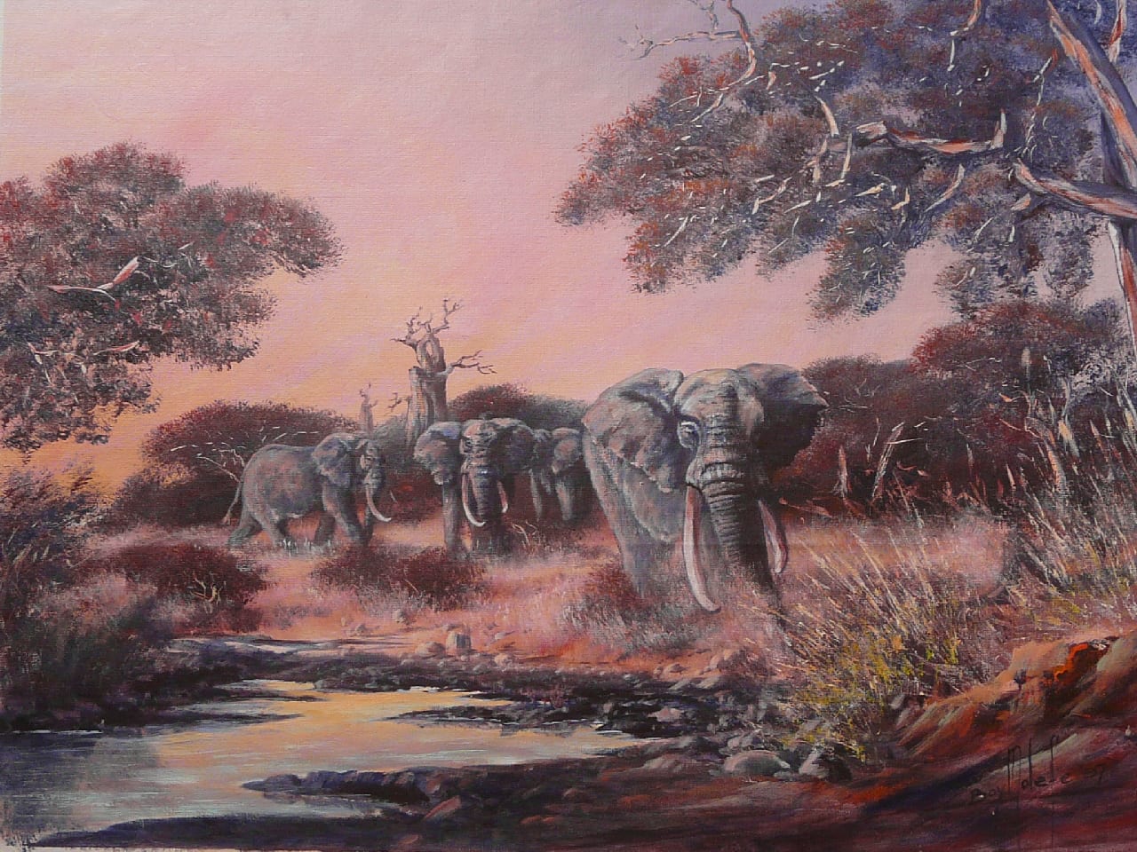 Elephants At Dusk by Molefe, Boyi