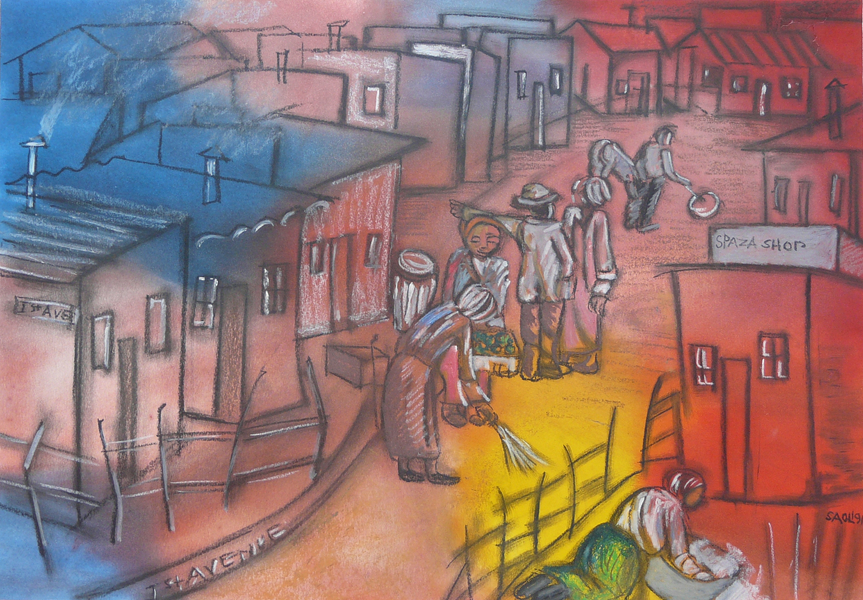 Township In Blues And Reds
