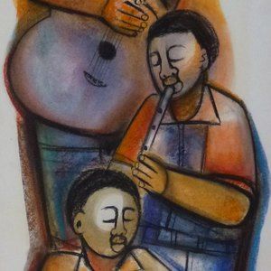 Guitar, Flute And Drum Players by Ndaba, Godfrey